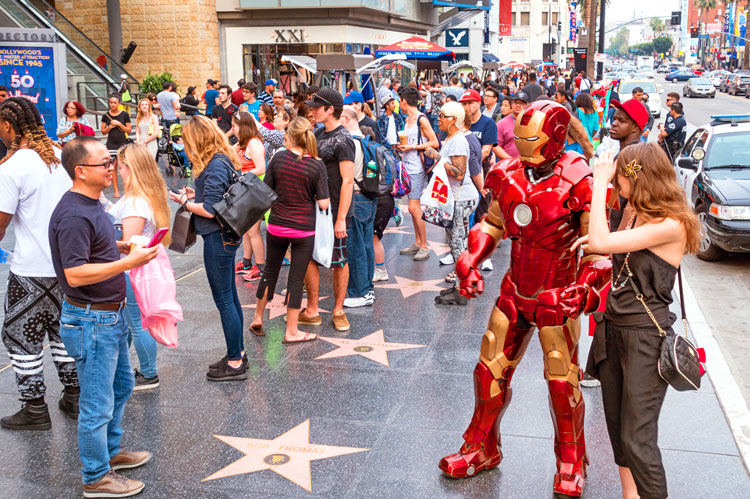 Guests enjoying a Hollywood Tour along the Hollywood Walk of Fame